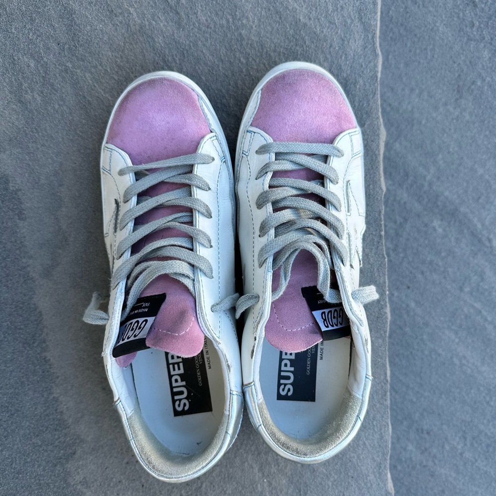 Golden Goose Superstar Sneakers with Pink and White Accents